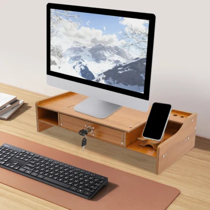 Computer Monitor Screen Raiser Stand: Ergonomic Desktop Accessory for Improved Comfort and Work Efficiency"